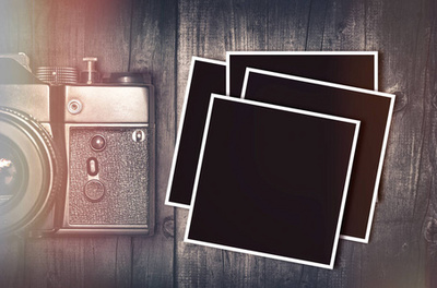 復古照相機、 老照片、 信件和筆配書